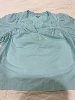 crown & ivy Light Blue Eyelet Yoke Tunic Top